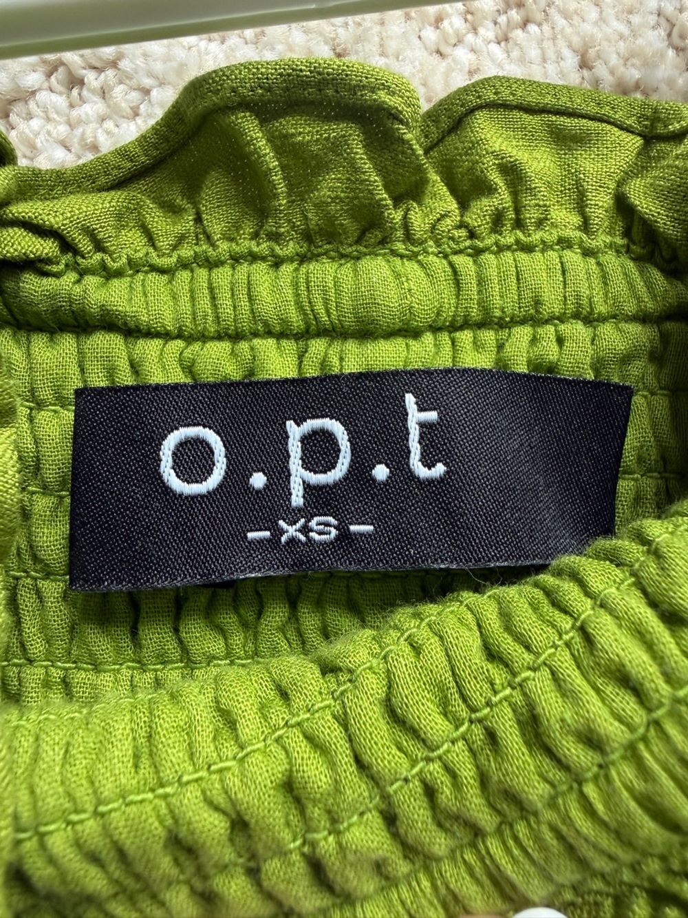 O.P.T. Calypso green tiered ruffle smocked linen blend dress women’s XS - Picture 7 of 10